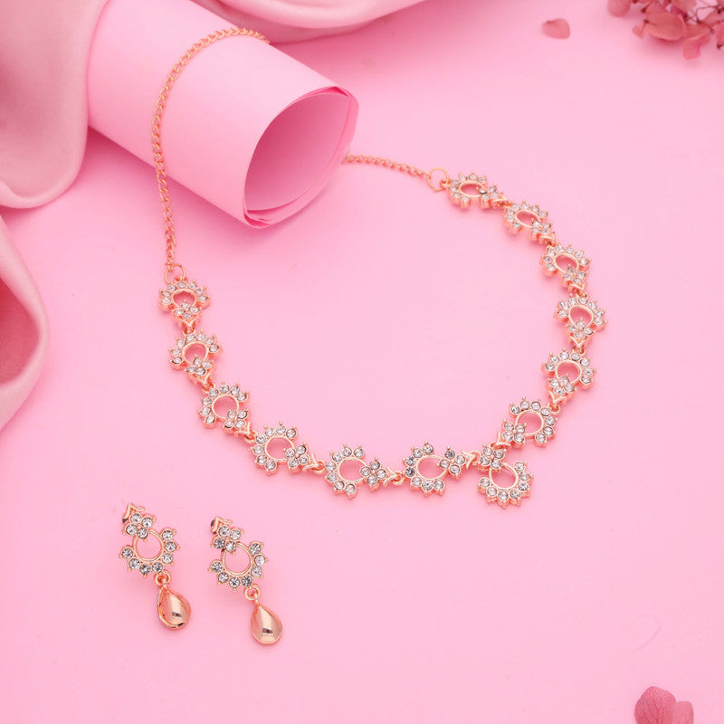 Tehzeeb Creations Gold-Polished White Diamond Necklace With Earrings