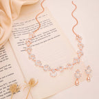 Tehzeeb Creations Gold-Polished White Diamond Necklace With Earrings