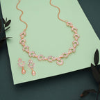 Tehzeeb Creations Gold-Polished White Diamond Necklace With Earrings