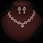 Tehzeeb Creations Gold-Polished White Diamond Necklace With Earrings