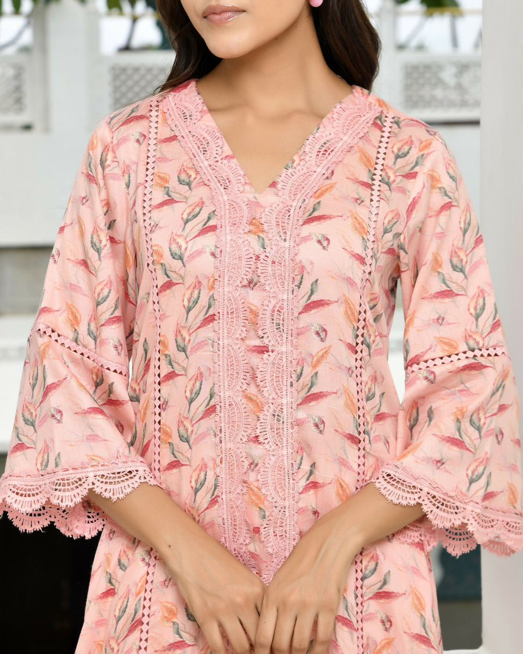 Vaasva Women's Peach Cotton Printed Kurta Pant Set