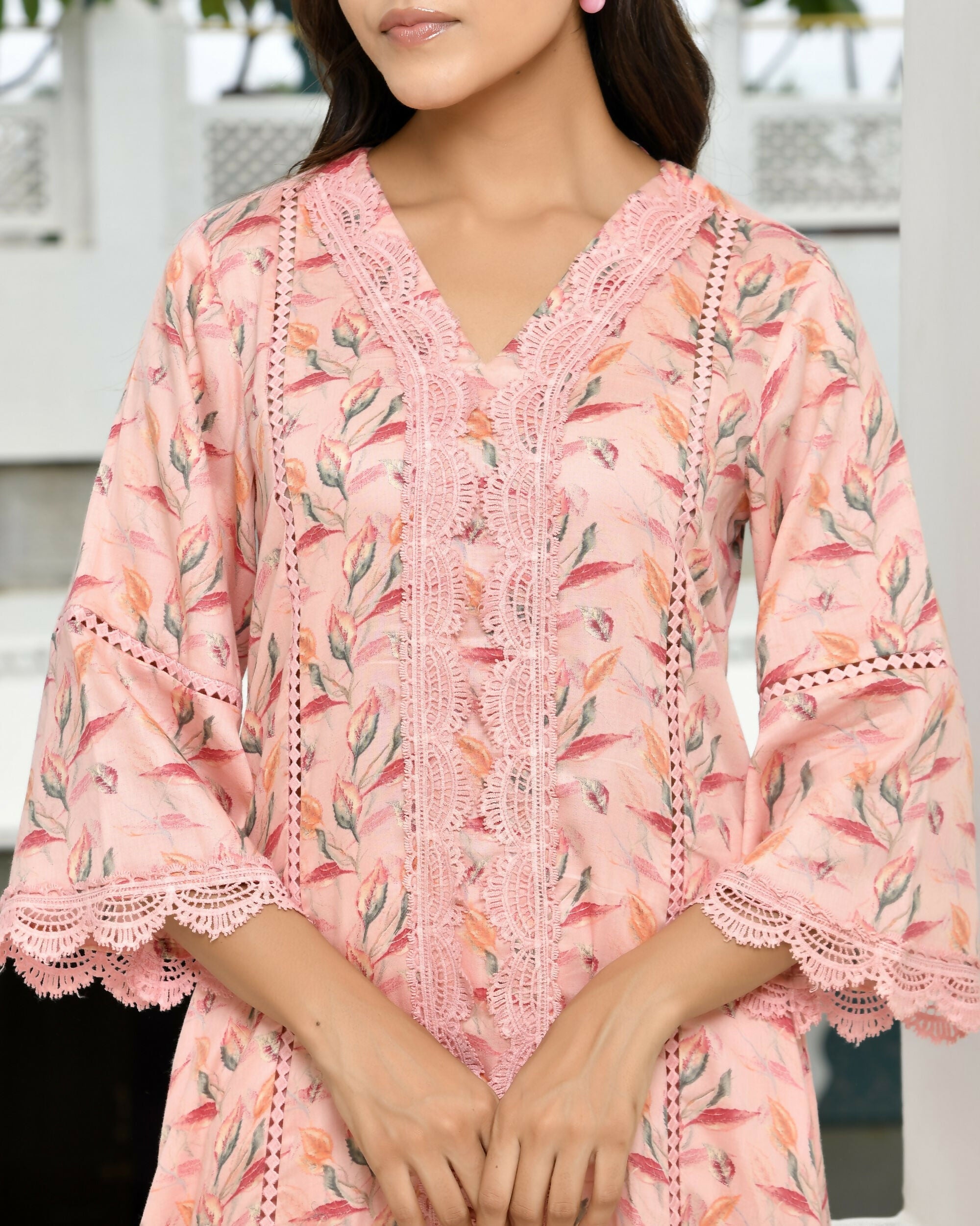 Vaasva Women's Peach Cotton Printed Kurta Pant Set