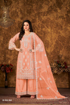 Anaita Orange Embroidered Net Plazzo Suit - Distacart