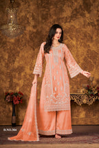 Anaita Orange Embroidered Net Plazzo Suit - Distacart