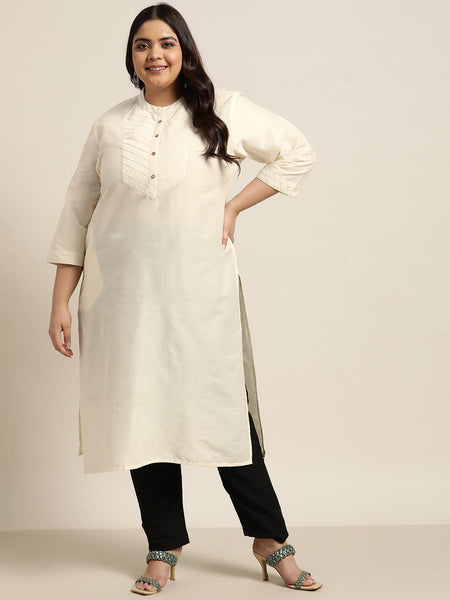 Juniper Women`S Beige Tussar Silk Festive Wear Solid Straight Kurta