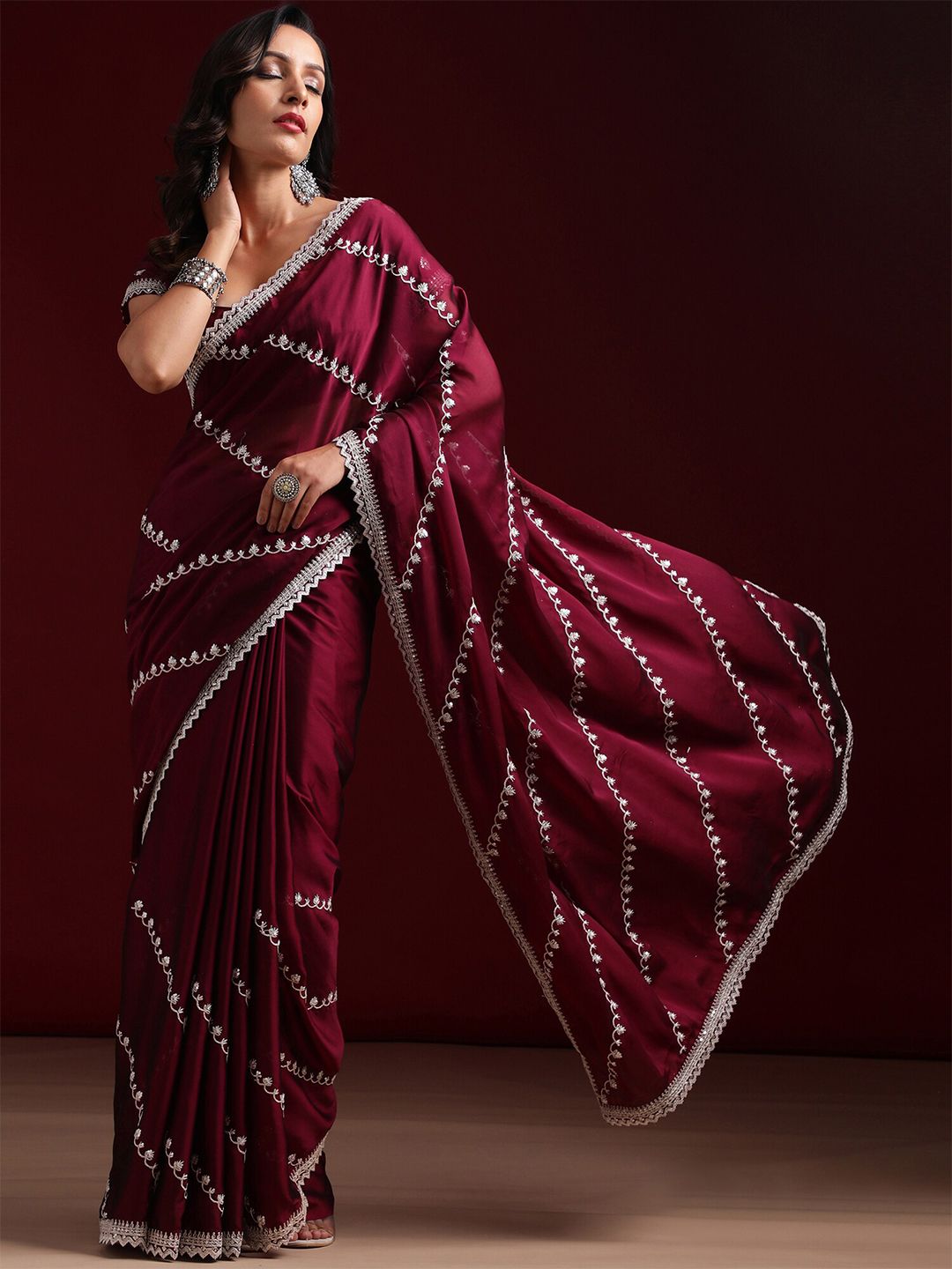 kasee Floral Embroidered Pure Silk Saree