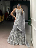 Lorenvalley Fashion Star Georgette Sequins and Thread Embroidery Work Kurta Palazzo Set - Distacart