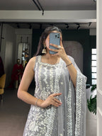 Lorenvalley Fashion Star Georgette Sequins and Thread Embroidery Work Kurta Palazzo Set - Distacart