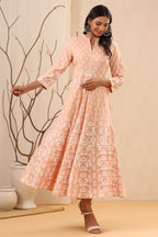 Juniper Women's Peach Ethnic Motif Printed Rayon Maxi Dress - Distacart