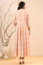 Juniper Women's Peach Ethnic Motif Printed Rayon Maxi Dress - Distacart