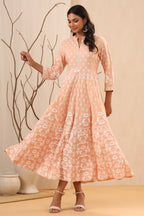 Juniper Women's Peach Ethnic Motif Printed Rayon Maxi Dress - Distacart