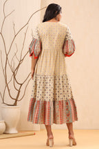 Juniper Womens Beige Cambric Floral Printed Tiered Dress - Distacart