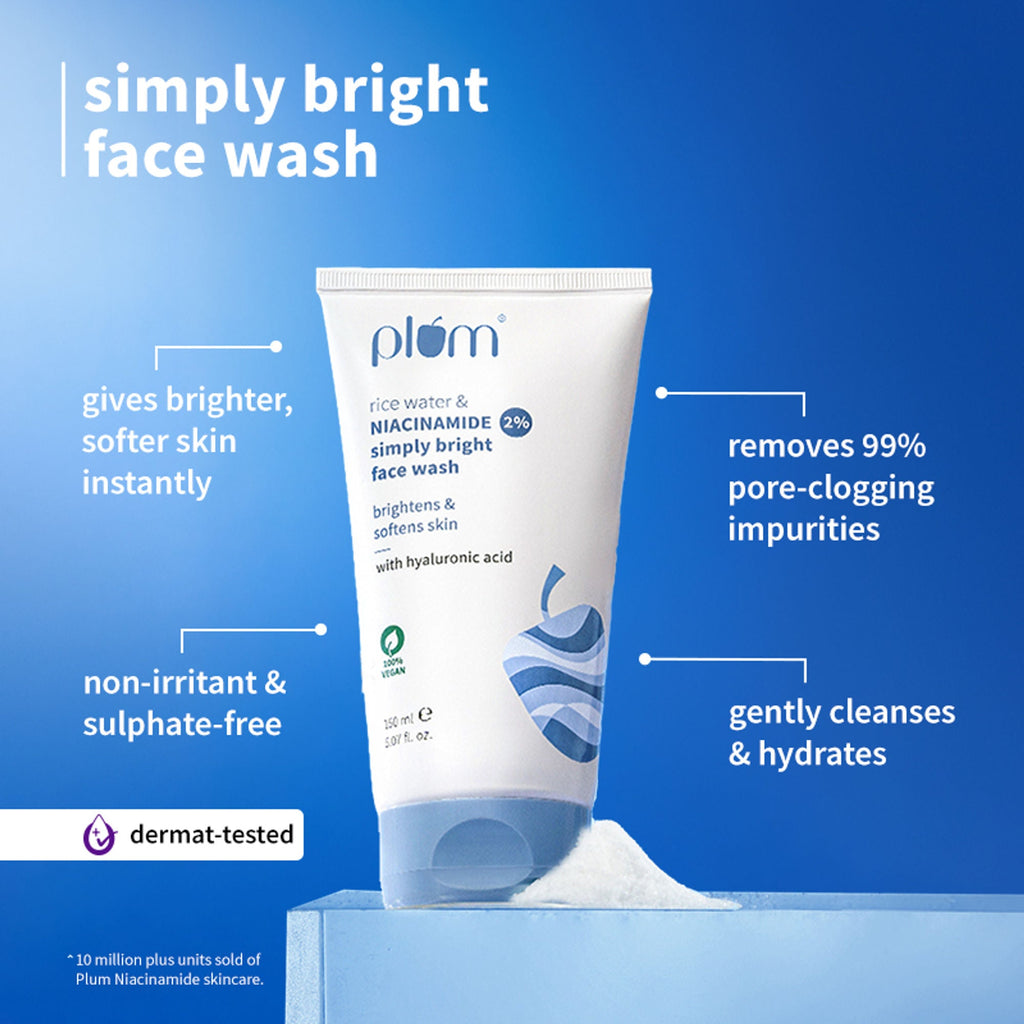 Plum 2% Niacinamide and Rice Water Face Wash and Moisturiser - Distacart
