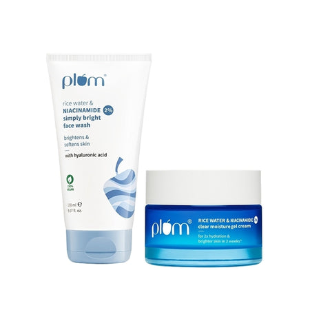 Plum 2% Niacinamide and Rice Water Face Wash and Moisturiser Combo