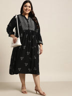 Juniper Women`s Black Rayon Casual Wear Printed Flared Dress - Distacart