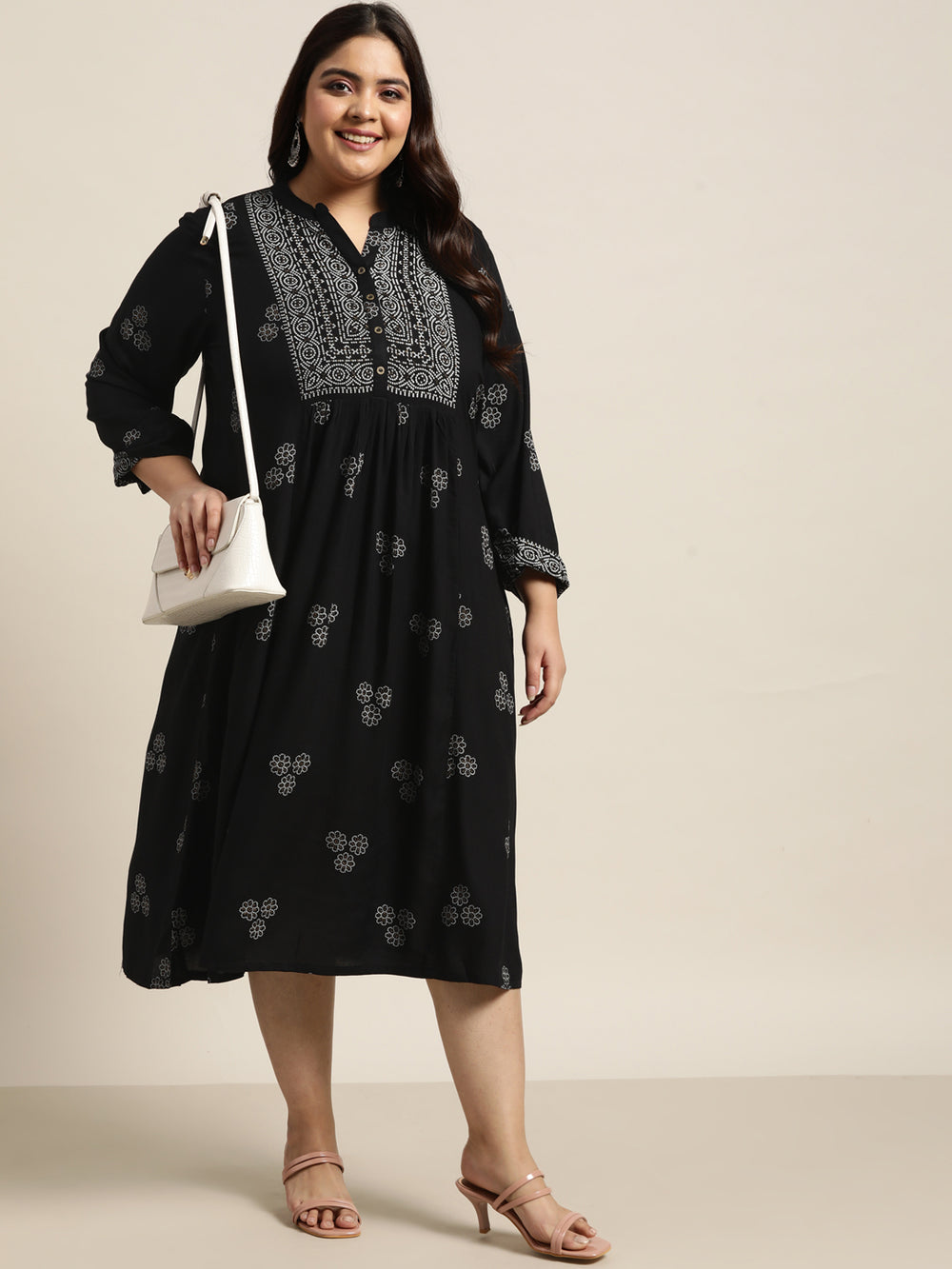 Juniper Women`s Black Rayon Casual Wear Printed Flared Dress - Distacart