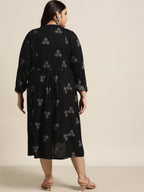 Juniper Women`s Black Rayon Casual Wear Printed Flared Dress - Distacart