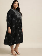 Juniper Women`s Black Rayon Casual Wear Printed Flared Dress - Distacart