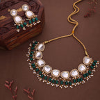 Tehzeeb Creations Gold-Polished Kundan Green Colour Necklace With Earrings