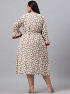 Juniper Women`s Ivory Rayon Festive Wear Embroidered & Printed Flared Dress - Distacart