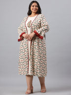 Juniper Women`s Ivory Rayon Festive Wear Embroidered & Printed Flared Dress - Distacart