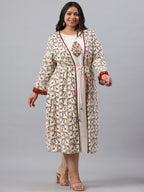 Juniper Women`s Ivory Rayon Festive Wear Embroidered & Printed Flared Dress - Distacart