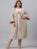 Juniper Women`s Ivory Rayon Festive Wear Embroidered & Printed Flared Dress - Distacart