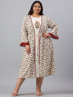 Juniper Women`s Ivory Rayon Festive Wear Embroidered & Printed Flared Dress - Distacart