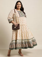 Juniper Women`s Ivory Cambric Festive Wear Printed Tiered Dress - Distacart