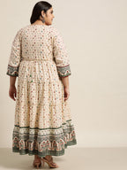 Juniper Women`s Ivory Cambric Festive Wear Printed Tiered Dress - Distacart