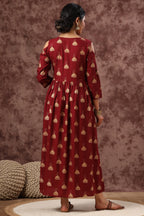 Juniper Women's Juniper Wome Maroon Rayon Printed Fit And Flared Dress - Distacart