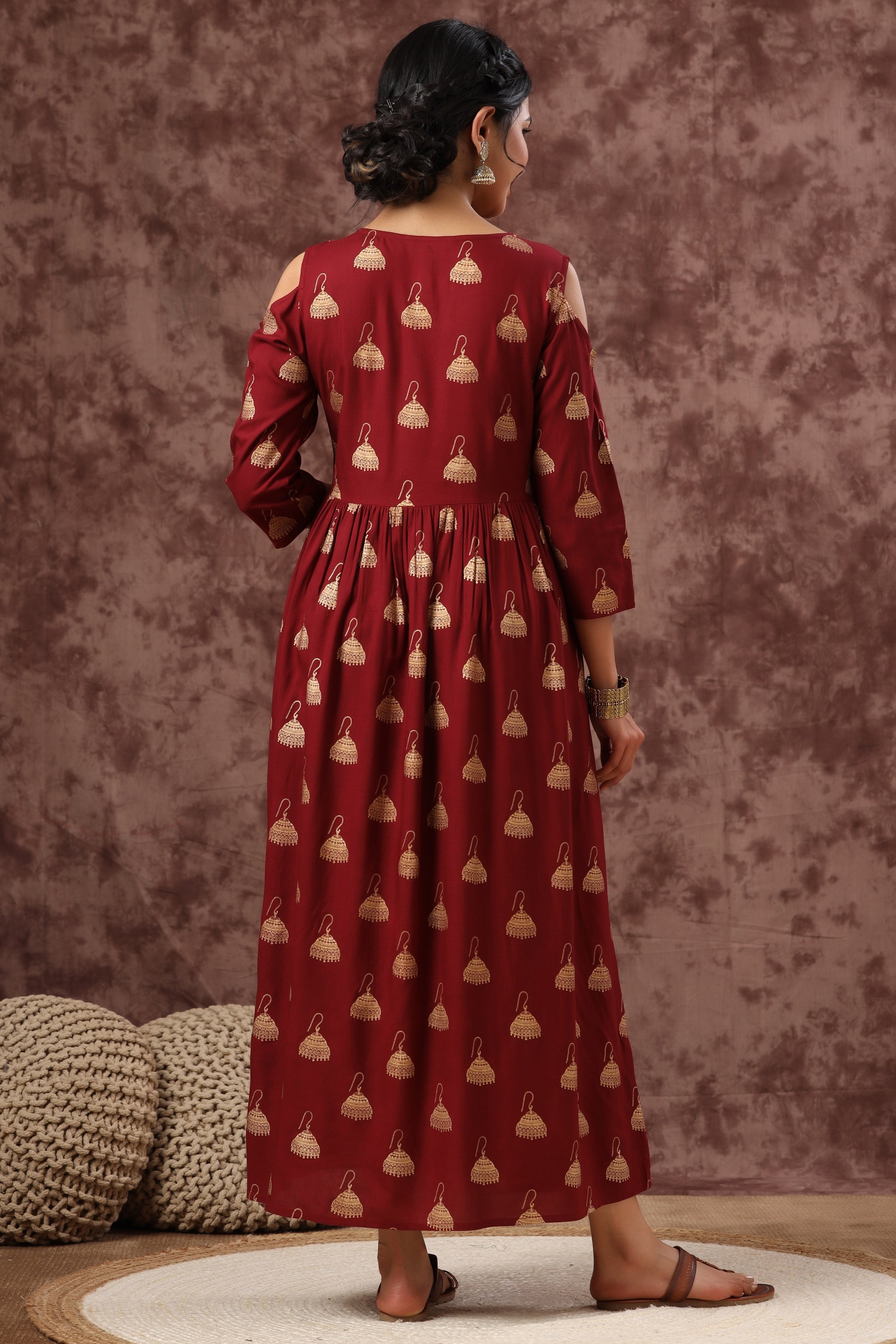 Juniper Women's Juniper Wome Maroon Rayon Printed Fit And Flared Dress - Distacart