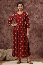 Juniper Women's Juniper Wome Maroon Rayon Printed Fit And Flared Dress - Distacart