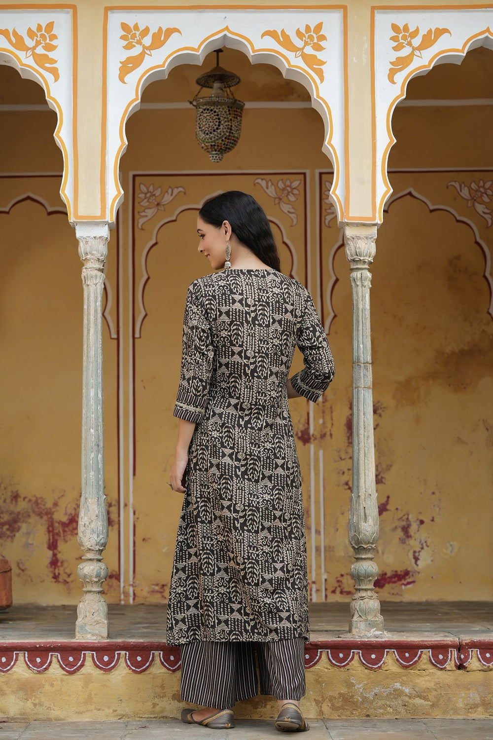 Juniper Women`s Black Rayon Staple Embroidered & Printed A-Line Kurta Sets - Distacart