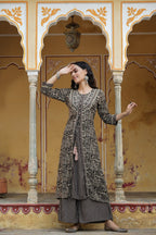 Juniper Women`s Black Rayon Staple Embroidered & Printed A-Line Kurta Sets - Distacart
