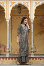 Juniper Women`s Black Rayon Staple Embroidered & Printed A-Line Kurta Sets - Distacart