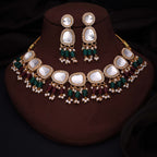 Tehzeeb Creations Gold-Polished Kundan Green & Maroon Colour Necklace With Earrings