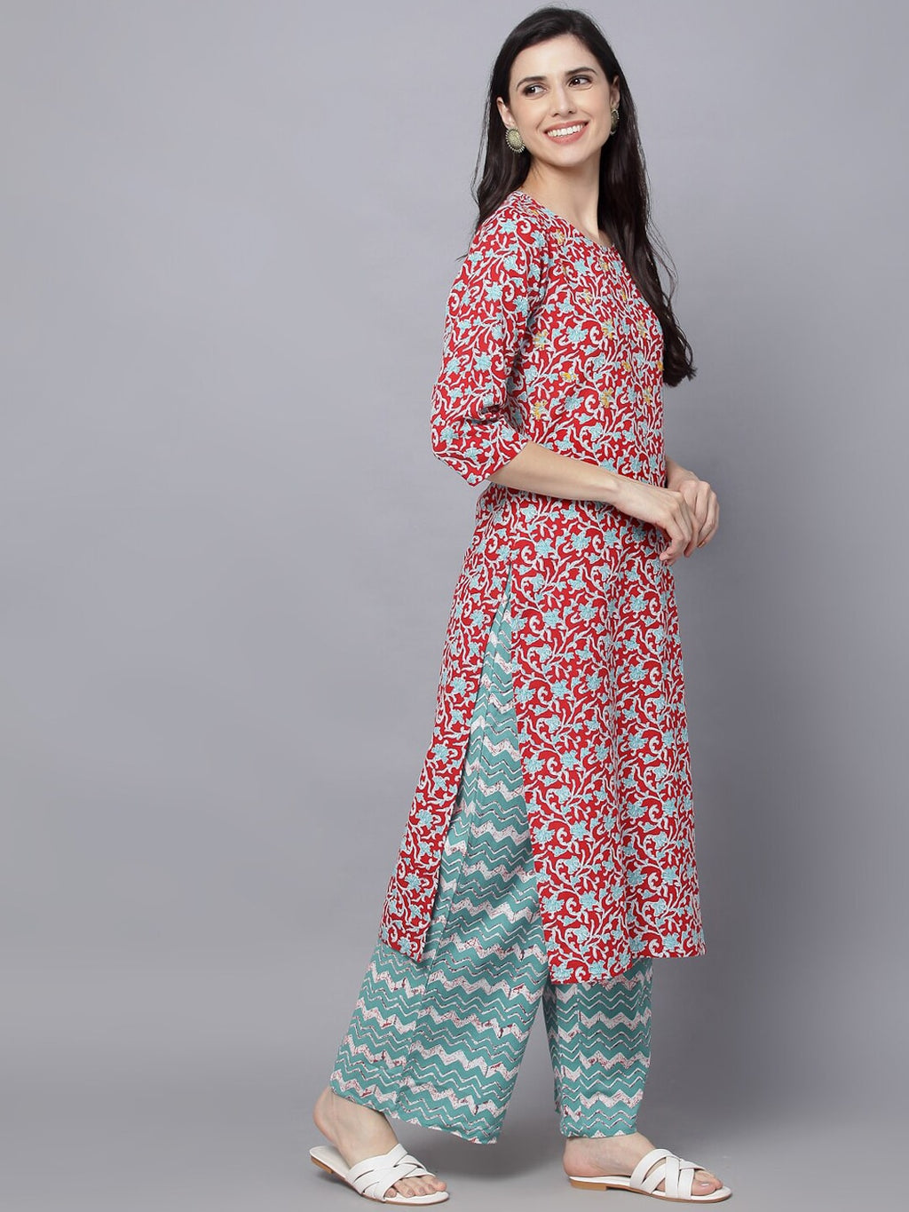HERE&NOW Women Maroon Printed Kurta With Palazzos
