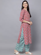 HERE&NOW Women Maroon Printed Kurta With Palazzos