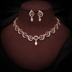 Tehzeeb Creations Brass Rose Gold-Polished Green Colour Necklace With Earrings