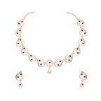Tehzeeb Creations Brass Rose Gold-Polished Green Colour Necklace With Earrings