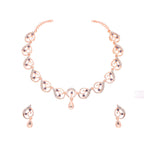Tehzeeb Creations Brass Rose Gold-Polished Lavender Colour Necklace With Earrings