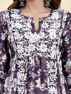 HOUSE OF KARI Floral Printed Chikankari Work Kurta