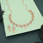 Tehzeeb Creations Brass Rose Gold-Polished Lavender Colour Necklace With Earrings