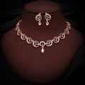 Tehzeeb Creations Brass Rose Gold-Polished Lavender Colour Necklace With Earrings