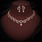 Tehzeeb Creations Brass Rose Gold-Polished Maroon Colour Necklace With Earrings