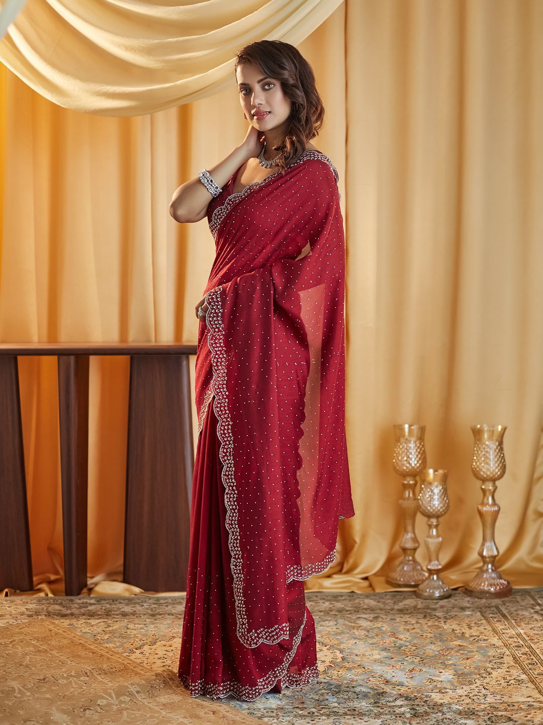 kasee Embellished Beads and Stones Silk Blend Saree - Distacart