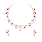 Tehzeeb Creations Brass Rose Gold-Polished Maroon Colour Necklace With Earrings