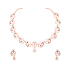 Tehzeeb Creations Brass Rose Gold-Polished Pink Colour Necklace With Earrings