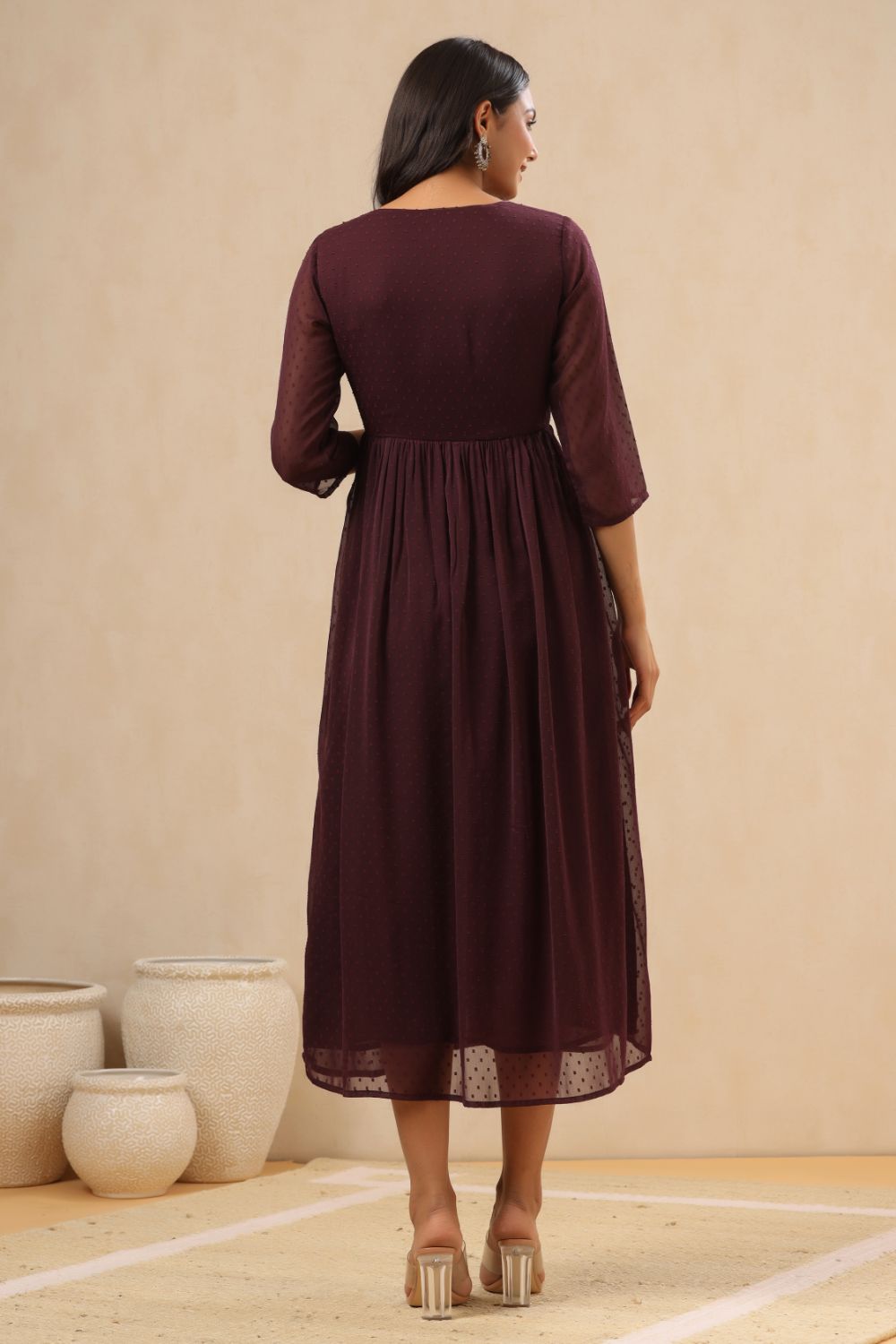 Juniper Womens Purple Chiffon Dobby Embroidered Maxi Dress - Distacart